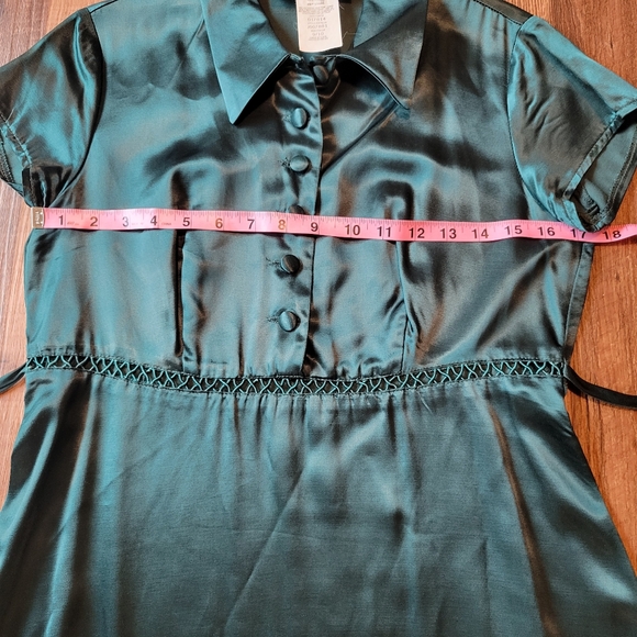 Vintage All That Jazz Emerald Green Silky A-line Dress - Picture 6 of 7